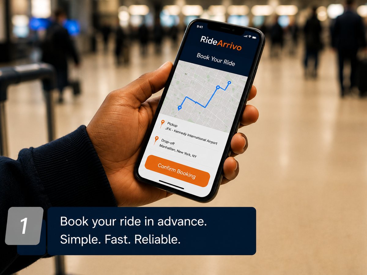 Booking a ride on the RideArrivo app at the airport